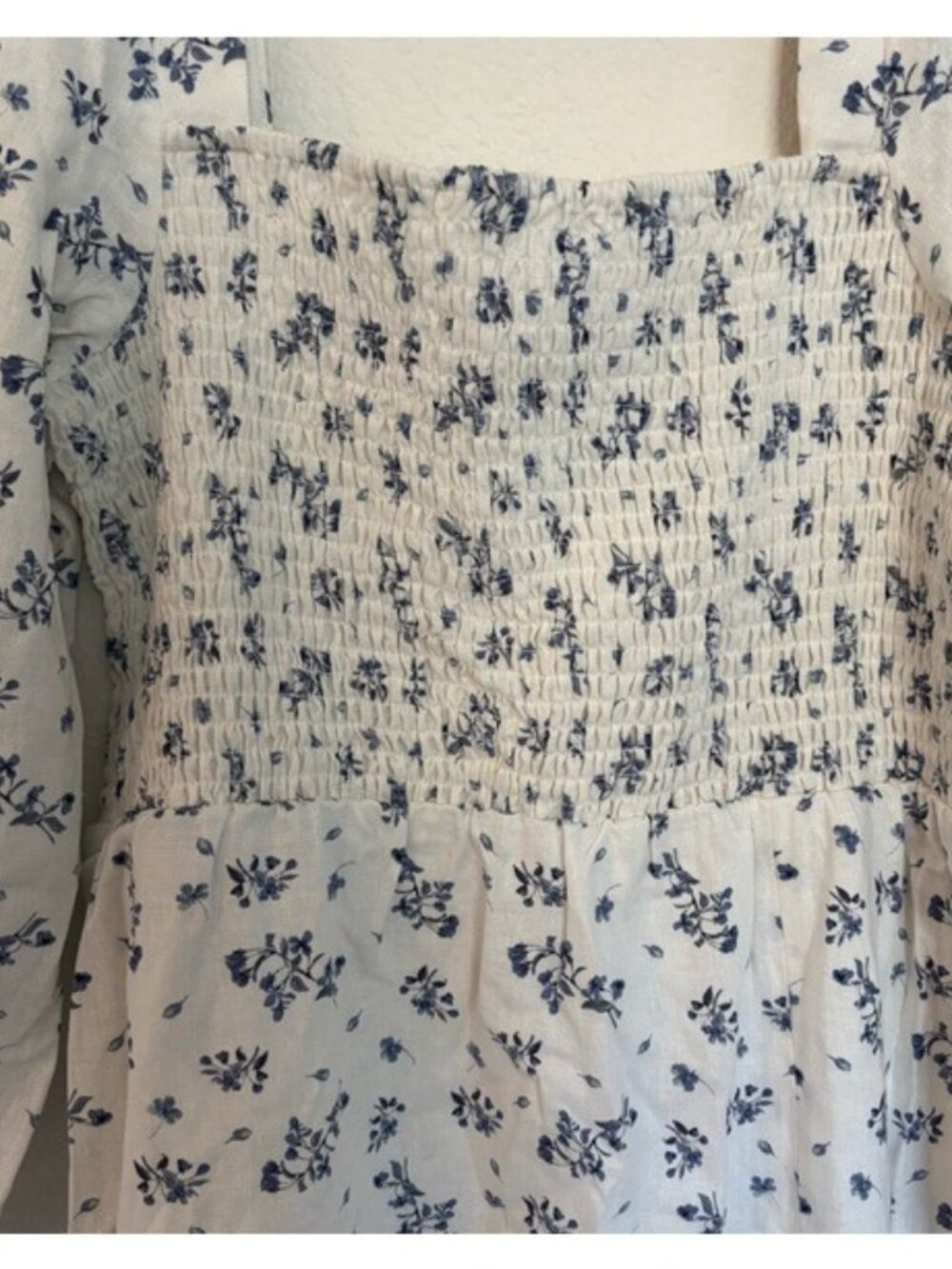 House of Harlow 1960 Linen Blend Smocked Bodice Floral Midi Dress NWT - Picture 5 of 9